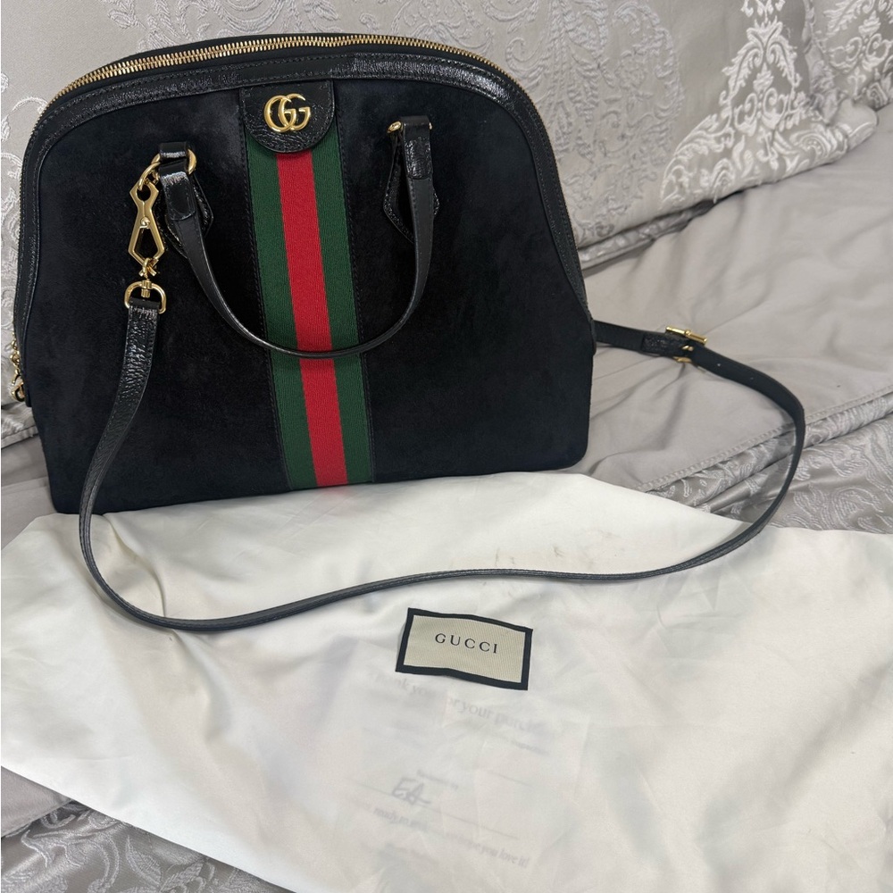 Gucci Ophidia Dome Top Handle Bag Suede Medium Black (Limited Edition)